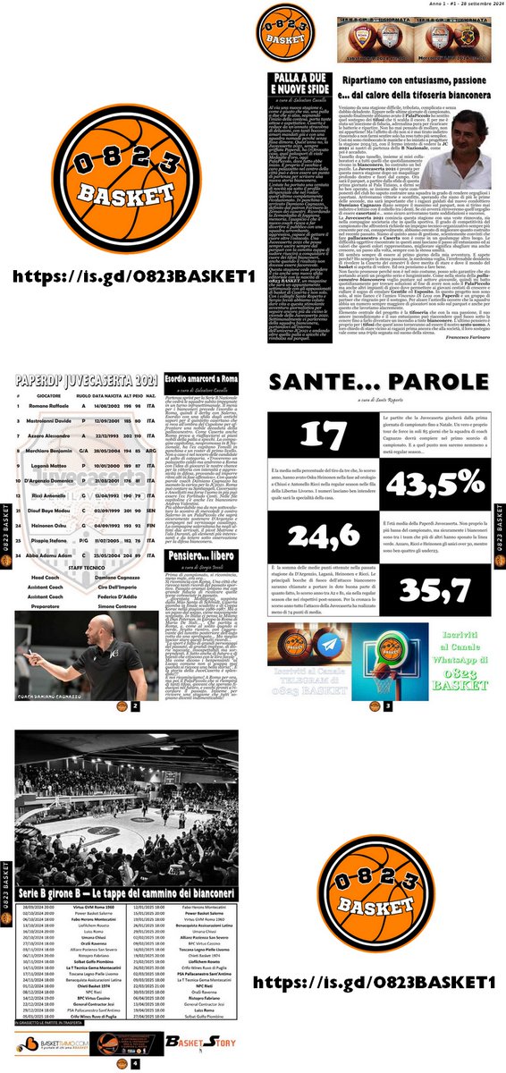 Una nuova sfida, una nuova avventura...
Da questo sabato online arriva "0823 BASKET" appuntamento settimanale sulla #Juvecaserta2021 
Per scaricare il pdf is.gd/0823BASKET1