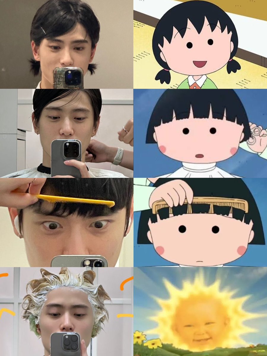 แจฮยอนกับการทำผมคือน่ารักมากมาย เป็น ซากิโกะ มารุโกะ ดวงอาทิตย์ในเทเลทับบีส์