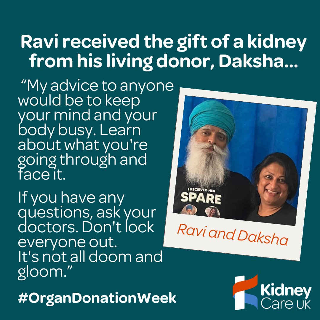 💛 It's been an inspiring #OrganDonationWeek, shown by the story of Ravi &amp; Daksha. Thanks to Daksha, Ravi got the #GiftOfLife when she donated her kidney to him.

🏥 Read their story &amp; learn more about the procedure from Frank Dor, the transplant surgeon: kidneycareuk.org/kidney-disease…