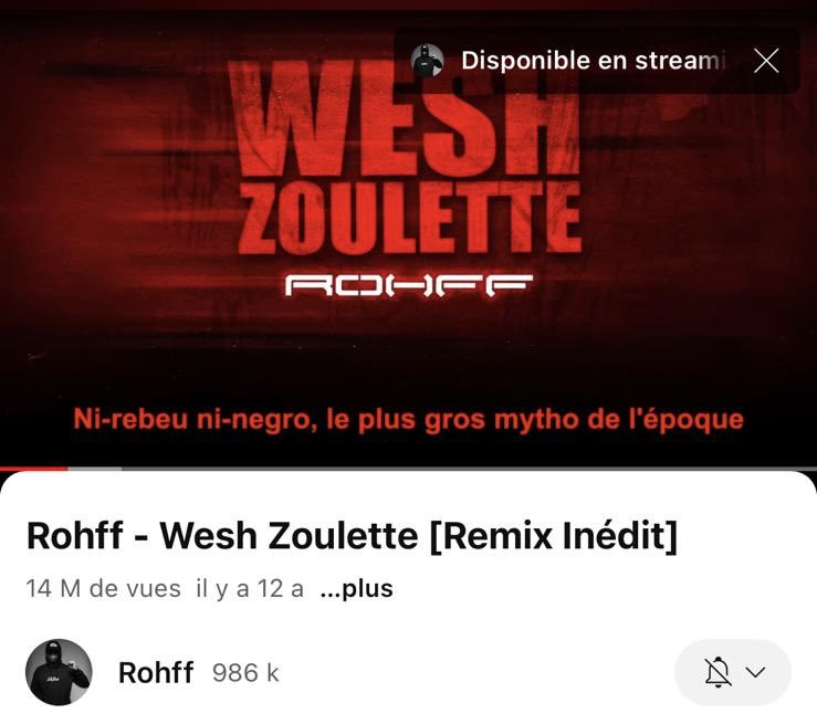 rohff's tweet photo. " Wesh Zoulette " est quand même à 14 Millions de vues sur Youtube et sans triche, un viol auditif ! Le meilleur clash du rap français jusqu’à ce jour. " Zoulette " ce mot t’a traumatisé tellement il te résume bien. 😂 

Tu as voulu sortir ton album 0.9 en même temps que mon Code de l’horreur en 2008 pour me défier , tu voulais éteindre Rohff après Diams et Sinik. Tu as essuyé une cuisante défaite alors que j’te calculais pas. Tu as tout fais pour rapper avec chaque membre de mon collectif Mafia K1fry pour m’atteindre ensuite te rapprocher de Benzema en ce temps là proche de moi t’as pris la photo avec lui tu t’es t’empressé de la poster pour nous diviser . 

J’ai été au Brésil ramener Zepekenio dans mon clip quelques mois après tu es parti au Brésil derrière le chercher pour ton clip lol tu as détourné Chris Macari après qu’il m’ait tourné 4 clips tu l’as empêché de retravailler avec moi comme un gamin. 

Amadoune du Quai 54 m’a dit que tu étais en dépression à Miami à cause des chiffres du code de l’horreur, tu comprenais pas pourquoi les gens m’aimais autant. Mes 58400 ventes en première semaine t’ont blessé, affectés au plus haut point. 

Tu es revenu en haineux pour te venger  avec DIDDY en Intro après qu’il t’ait FREAKOFF sous GHB 🥶🌈

Je t’ai appelé Zoulette à Skyrock suite à tes piques incessants que tu avouais en off à ton entourage , ton désir de m’éteindre car selon toi il ne pouvait en rester qu’un , la division de mon collectif est en grande partie de ta faute , ma street crédibilité t’a toujours complexé et dérangé. Des sources de Boulogne et Maison de disque proches de toi à l’époque faisaient passer le message. Rohff était devenu un problème à régler pour toi. Tu en voulais à la place que j’avais pris dans le rap. Au vue de ton comportement de vieux Jaloux aigri aujourd’hui envers tout ceux qui percent plus que toi, on comprend mieux. 

Tu me dis Finito mais tu me cours toujours après en 2024. T’es à l’affût de tout ce que j’fais, tu crains ma lumière, coller Rohff te donne du crédit comme une recharge SFR moi j’te vois comme de la merde collé à  mes semelles. Les médias gossip de merde qui me détestent pour tout ce que je représente ne veulent pas me laisser exister tout seul alors que j’ai pas besoin de toi. 

Aux 4 coins de la France, tout le monde t’appelait Zoulette ! C’est fort avoue ! T’as mis carrément l’océan atlantique entre toi et moi tellement je t’ai freak off sur ta propre instru en une seule nuit comme ton Daddy Diddy.

T’as frappé combien de gamins qui t’ont crié Wesh zouleeeeeettte caché derrière ta sécurité ? Le p’tit de 16ans à Lausanne tu l’as pris à coup de coude en boîte sur Chikita tu te souviens ? Celui de 17 ans de Lièges tu te rappelles ? Il m’a dit même à 10 tu frappes comme sa meuf. 

Le vendeur de la boutique Unkut, on a fini par savoir que c’était toi qui le poussait à tweeter mon adresse familiale et à me menacer. Tu ments ! C’est ton jeu de faire des poucettes et utiliser tes fans en bouclier. Tu m’envoies des BOTS et des mauvais com pour te rassurer t’es un malade. 

Tu n’as ni les armes, ni la force et le talent pour m’éteindre , ton petit niveau de rap est trop limité même tes topliners et GhostWriters t’es cuit. tu méprises les artistes des quartiers qui te surpassent, qui te font peur , j’ai choisi cette posture et j’en suis fier , tu vendrais ta mère et tes enfants pour la gloire, je paie le prix d’être authentique , j’ai des valeurs, des principes , un vécu , des origines puissantes , une foi en Dieu inébranlable, une histoire solide et crédible qui me permet de marcher seul sans sécu contrairement à toi , tu ne peux malheureusement pas profiter de ta liberté sereinement comme moi ta vie est triste et minable sous les palmiers de la floride enfermé sur les réseaux sociaux de france avec 2 neurones et un QI de moule mais tu penses que t’as une vie 🤣

Je sublime le rap et la langue de Molière pendant 14mn sur FITNA, ton album fast food lui ne dure que 14mn de futilité🤦🏽‍♂️