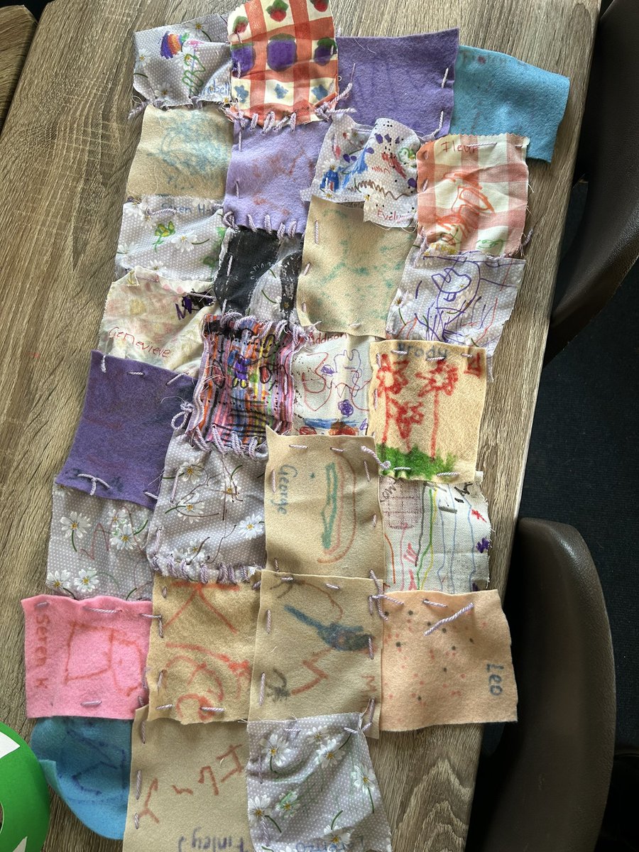gilwern_school's tweet photo. #GilwernReception have been exploring sewing, after some interesting discussions when singing ‘wind the bobbin up’ 🎶 We worked together using our new skills to make a patchwork blanket to make our home corner doll feel cosy and warm 🪡 #LinesOfEnquiry #GilwernECC #LI #SciTech https://t.co/vtkCtS2apm