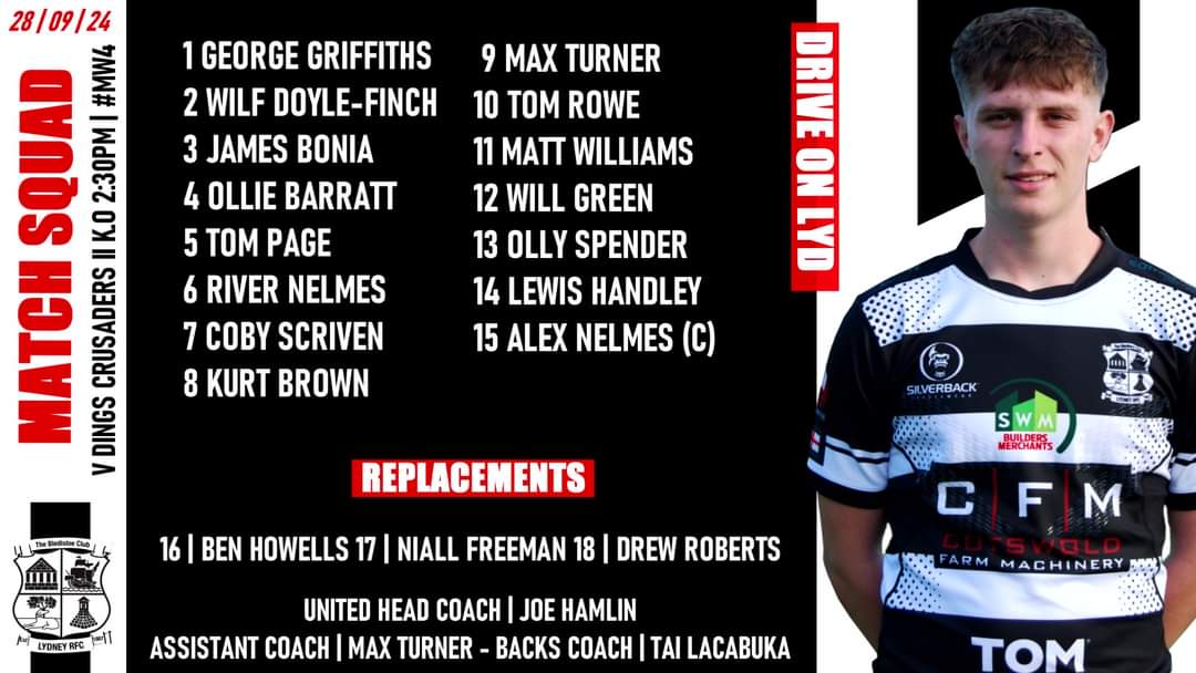 lydney_rfc's tweet image. Here we go, your Lydney RFC Match squads going into match week 4 of the season as the 1st XV welcome Sidmouth RFC to Regentsholme (3pm K.O), The United make the short trip to Bristol to take on Dings Crusaders II (2:30pm K.O)

Bledisloe Club Day

#Driveonlyd #TheBledisloeClub