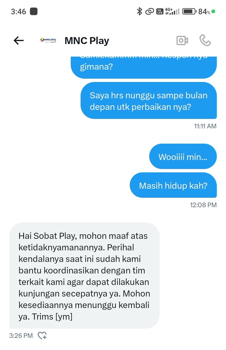 Handoko6789's tweet photo. @indosat @MNCPlayID @FirstMediaCares @IndiHomeCare @e100ss @mncplay_ioh @indosatim3 @IndosatCare @HiFicares Respon yg sama dari @MNCPlayID .. diharapkan menunggu kembali..  Menunggu sampai kapan?? Sampai semua kembali normal.. Wajar, Karena takut disalahkan oleh pelanggan. Mau Terima duit pelanggan tapi kalo ada kejadian gini ga berani Terima telpon komplain dari pelanggan.. 😅 basi!! https://t.co/lon3WNWhAu