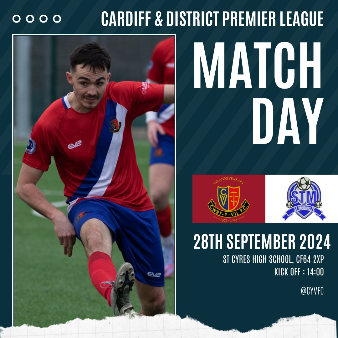 Cwrt-Y-Vil FC (@cyvfc) on Twitter photo Home league action again this weekend as we welcome the recently rebranded St Mellons FC to <a href="/StCyresLets/">St Cyres Lettings</a> .
14:00 Kick off. Come down and support the lads. Home league action again this weekend as we welcome the recently rebranded St Mellons FC to <a href="/StCyresLets/">St Cyres Lettings</a> .
14:00 Kick off. Come down and support the lads.