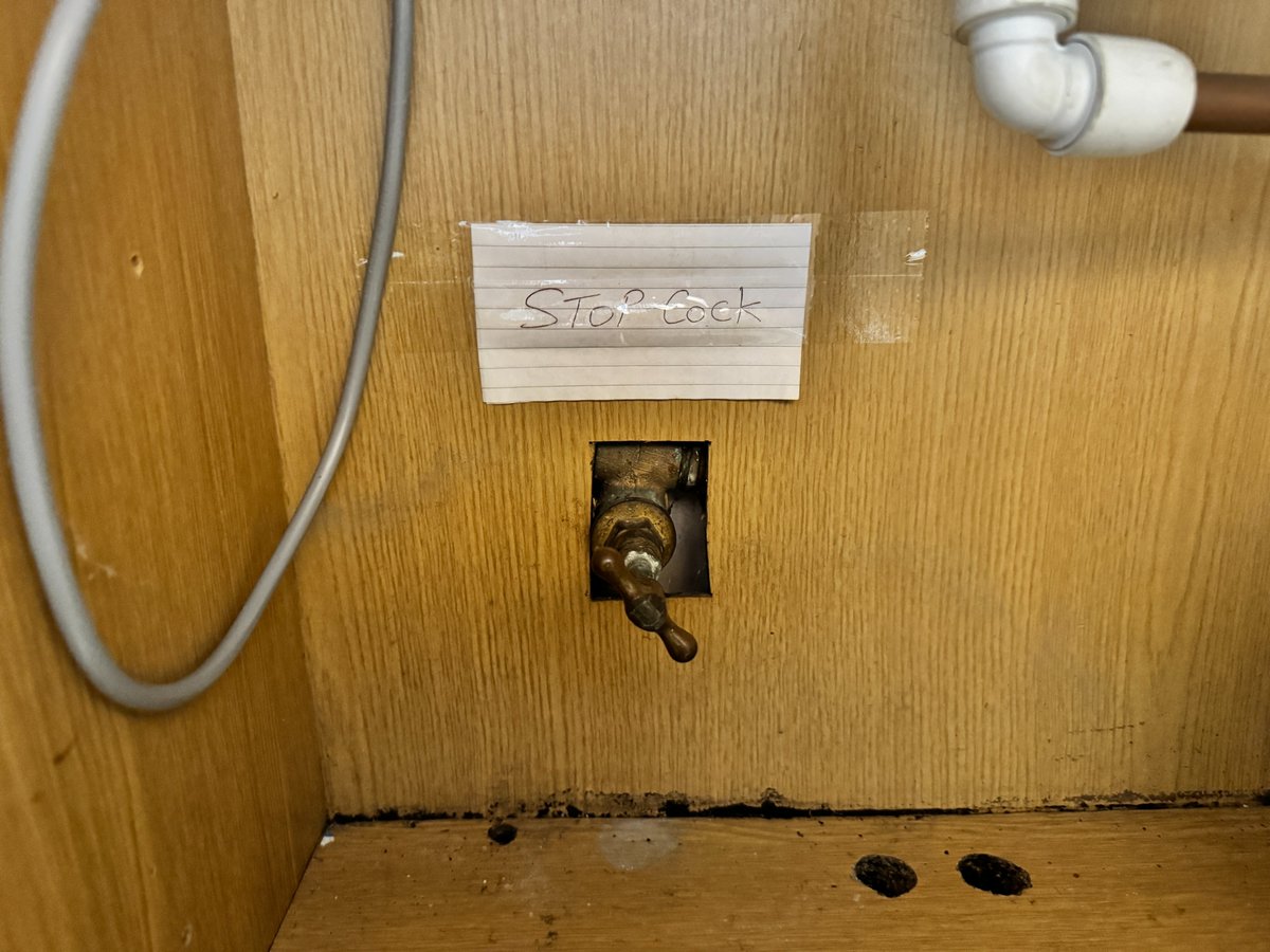 Back in #Withernsea! Any thoughts on Tesco Chives in gutter?! Perished underfelt to roof eaves. Historical woodboring beetle infestation in garage necessitating replacement joist. Last photo probably a label rather than an instruction... #surveying #Tesco #underfelt #stopcock