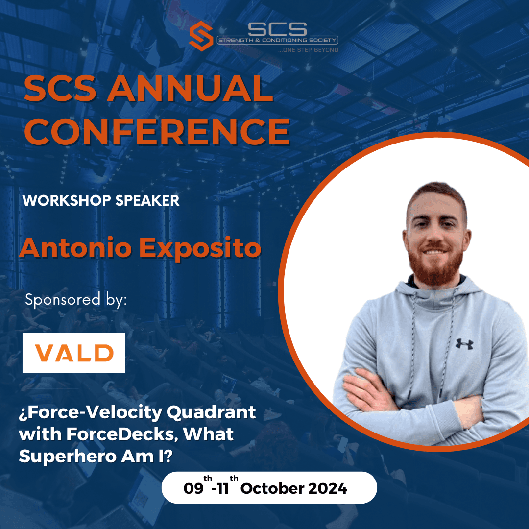 S_C_Society's tweet image. 👤 Discover the strength behind the metrics with Antonio Esposito at the #SCSAnnualConference. Dive into the Force-Velocity Quadrant and find your inner superhero! 🚀 #OneStepBeyond #StrengthConditioning