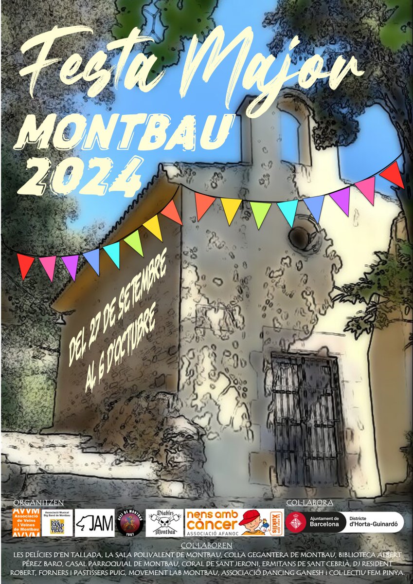 🎉 Ja ha començat la Festa Major de Montbau!

Fins al 6 d'octubre, la ciutadania i les entitats hi organitzen activitats esportives, infantils, tradicionals, artístiques, musicals, gastronòmiques. No us la perdeu!

👉via.bcn/2ZSk50TxMpj