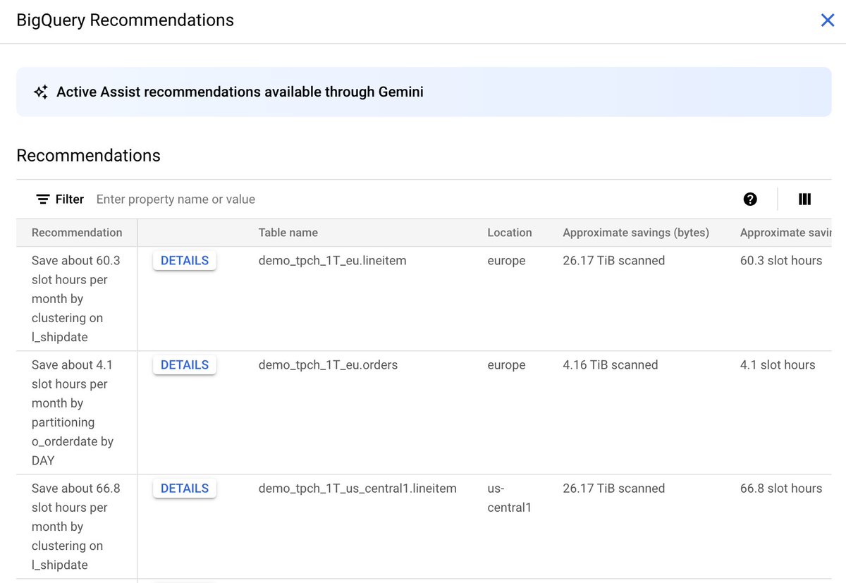 GoogleCloudTech's tweet image. The BigQuery partitioning and clustering recommender analyzes your tables to identify partition or cluster opportunities for potential cost savings.

You can apply these directly to your #BigQuery tables to optimize your performance → goo.gle/47GHvYZ