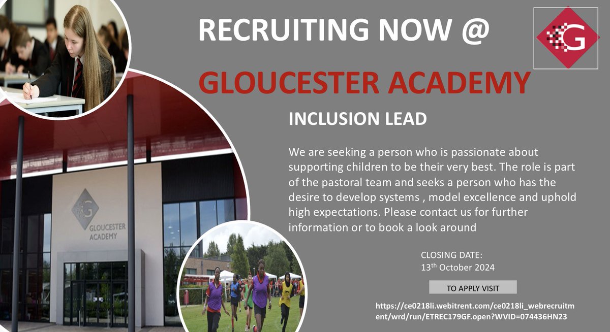 phillipa_lewis's tweet photo. A very special role at an incredible school. Come in and find out more @GloucsAcademy @GreenshawTrust https://t.co/wsyI2vY8QS