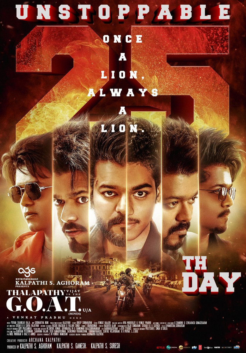 Ags_production's tweet photo. 25 days, breaking barriers and making history! 🏆 The love keeps pouring in with a successful run ❤️

#TheGOAT reigns supreme 🔥

#MegaBlockbuster
#ThalapathyTakeover

#MegaBlockbusterGOAT 
#ThalapathyTakeover 

@actorvijay Sir

A @vp_offl Hero
A @thisisysr Magical 

#TheGreatestOfAllTime
#ThalapathyIsTheGOAT

#KalpathiSAghoram
#KalpathiSGanesh
#KalpathiSSuresh @Ags_production
@archanakalpathi @aishkalpathi