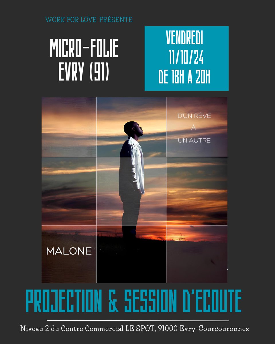 Retrouvez moi le vendredi 10 octobre de 18h à 20h à la Micro-Folie d'Évry Courcouronnes pour la projection mon court métrage et l'ecoute de mon dernier album ! #workforlove #wandjiz fb.me/e/3lVNYle8F