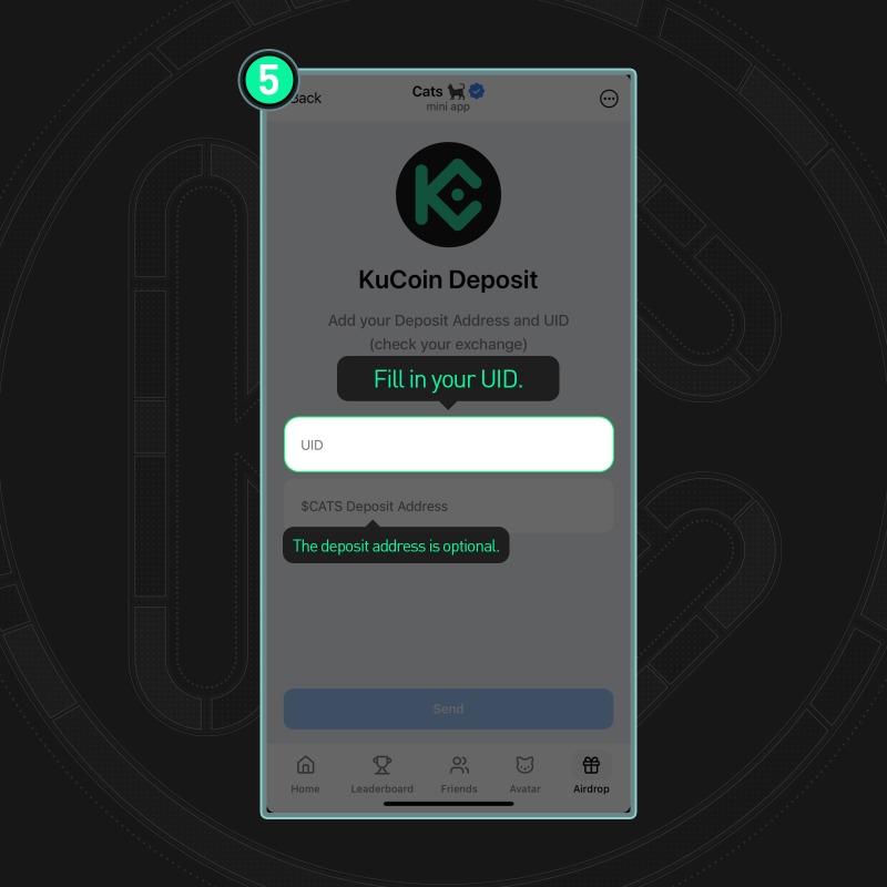 kucoincom's tweet photo. 🚀 Ready to deposit your $CATS to KuCoin?
 
1️⃣ Open the CATS Telegram mini app
2️⃣ Tap ‘Airdrop’
3️⃣ Select ‘Exchanges’ choose ‘KuCoin’
4️⃣ Get your UID from your KuCoin profile
5️⃣ Enter your KuCoin UID in the CATS app (deposit address optional)

#KuCATS #TON #Crypto #Airdrop