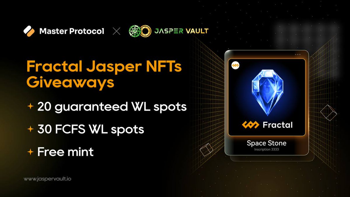 Master Protocol (@masterprotocol_) on Twitter photo Master ร Jasper Vault ๐ซฑ๐ปโ๐ซฒ๐ผ
We're thrilled to collaborate with <a href="/jaspervault/">JasperVault | Peer-to-Peer Interoperable Options</a> to bring you an exclusive Jasper Vault NFT WL Giveaway:
๐ 20 guaranteed spots
โจ 30 FCFS spots
๐ Price: Free mint
โฐ 5 days
โ
Task: Follow @MasterProtect_ & <a href="/jaspervault/">JasperVault | Peer-to-Peer Interoperable Options</a>, RT, like and comment your BTC Master ร Jasper Vault ๐ซฑ๐ปโ๐ซฒ๐ผ
We're thrilled to collaborate with <a href="/jaspervault/">JasperVault | Peer-to-Peer Interoperable Options</a> to bring you an exclusive Jasper Vault NFT WL Giveaway:
๐ 20 guaranteed spots
โจ 30 FCFS spots
๐ Price: Free mint
โฐ 5 days
โ
Task: Follow @MasterProtect_ & <a href="/jaspervault/">JasperVault | Peer-to-Peer Interoperable Options</a>, RT, like and comment your BTC
