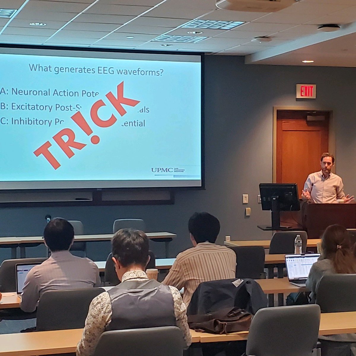 ProcircaCCN's tweet photo. π Dr. James Castellano, a key figure in epilepsy research at #UPMC, is now presenting on "Electrophysiology of Interictal Epileptiform Discharges" at #EEG2024. Learn more about his groundbreaking work on epilepsy biomarkers! #CME #Epilepsy #Neurodiagnostics #Procirca https://t.co/bNhHIaU5eu