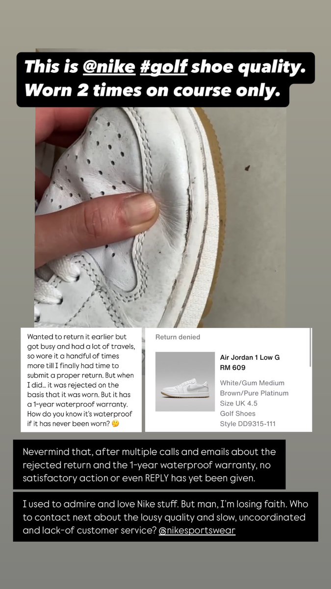 daphnesiaw's tweet photo. @Nike it has been 8 days since my last email reply to Nike Services. I’ve heard NOTHING since. 
Bought this on the Nike App btw, can I go to a physical store to argue my case? https://t.co/t2JDkiOGTA