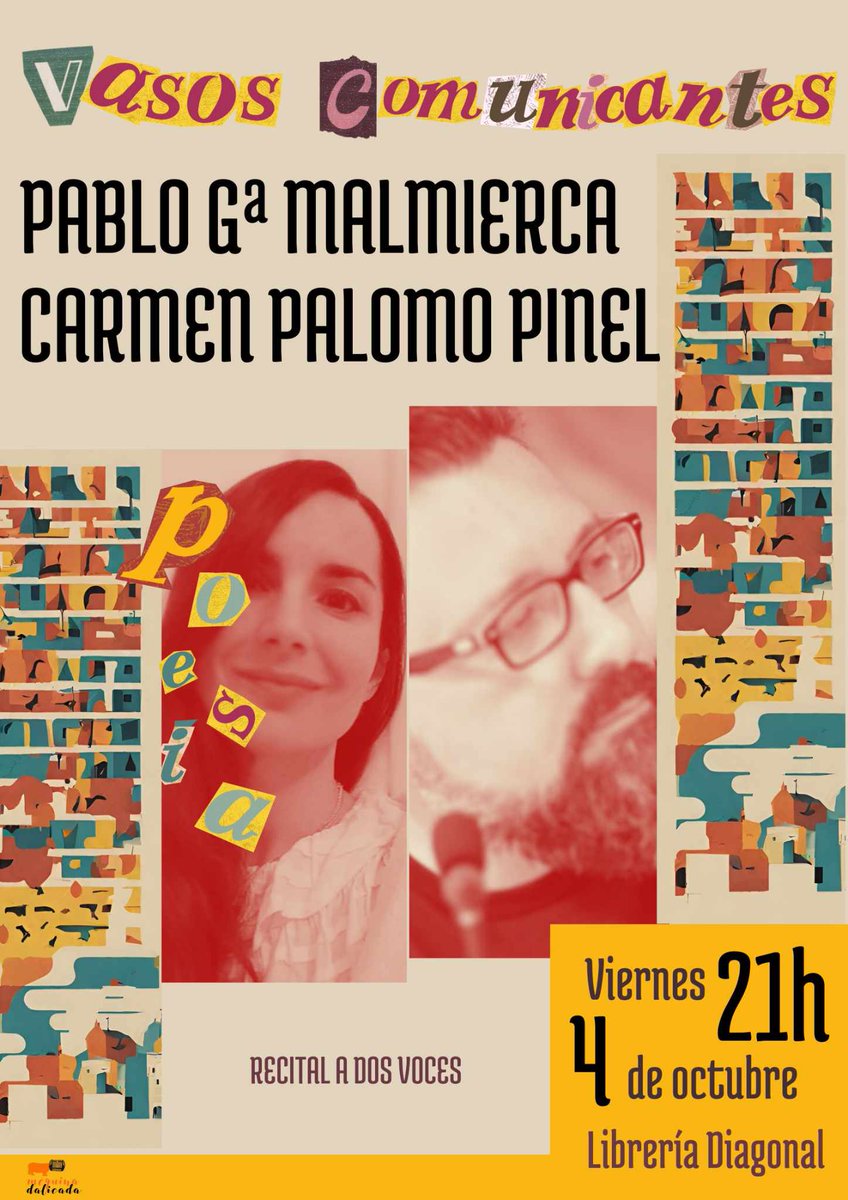 pagmalmierca's tweet photo. El próximo día 4 de octubre viernes estaré en Segovia participando en el Festival Vasos Comunicantes. Será en la Librería Diagonal de Segovia a las 21:00h. Recital a dos voces junto a la poeta Carmen Palomo Pinel . Os esperamos. https://t.co/evTX83Xcs4