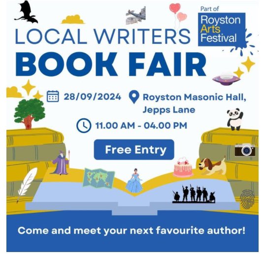 McCawPress's tweet photo. Today! In Royston !

                 the Royston Arts Festival Book Fair.

And our very own @CarolCarman will be there.

https://t.co/ch2ewlb7Ic https://t.co/3un1TttVhR