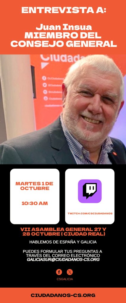 ℹ️ Seguimos generando contenido en la plataforma de Twitch, hablaremos de Galicia, situación actual de las demás formaciones políticas y de nuestro partido. 💪🍊