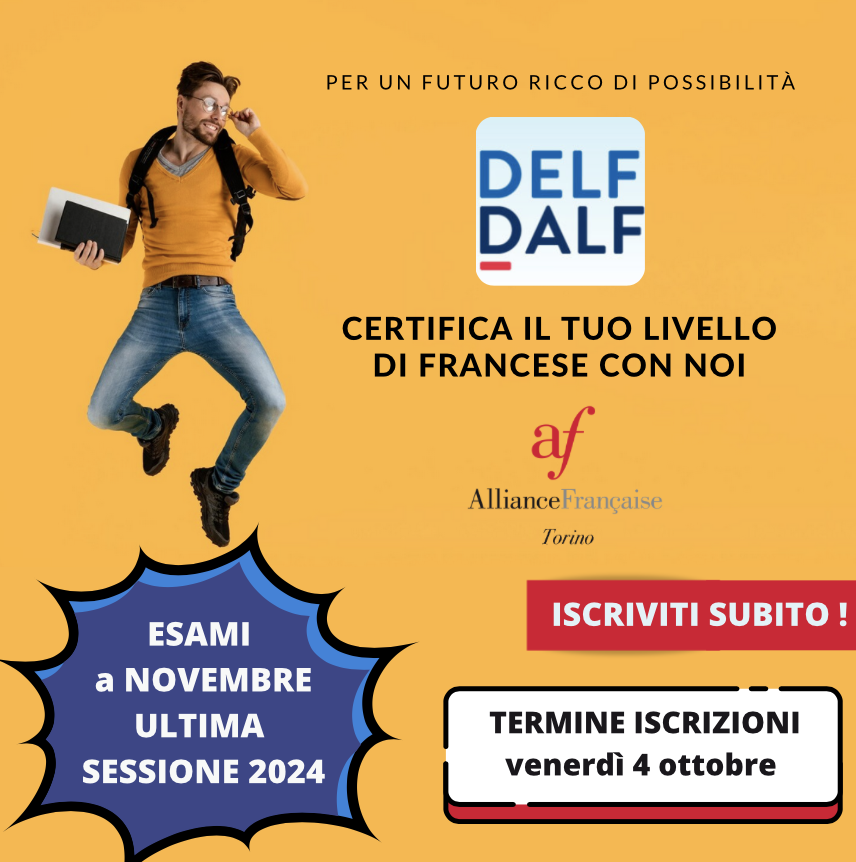 🔖 A NOVEMBRE si terrà l’ultima sessione d’esame del 2024:
🔵 #DELF #DALF – tutti i livelli
📝 scadenza iscrizioni: venerdì 4 ottobre 2024
PER ISCRIVERTI: inscrire.hanaf.net/delfdalf/turin…
✍️ Per info esami@alliancefrto.it 011 19716565
#delfdalf #certificazioni #certifications #francese