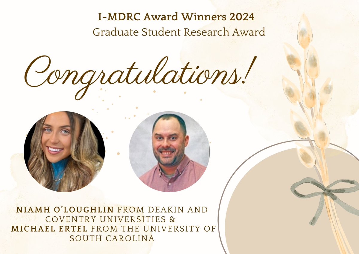I-MDRC (@imdrc_motordev) on Twitter photo We are excited to announce the winners of our latest Student Research Grant Award, Michael Ertel and Niamh O'Loughlin. The I-MDRC family is extremely proud of both of you and wishes you all the best for your future studies <a href="/MikeErtel10/">Michael Ertel, Ph.D.</a> <a href="/oloughlin_niamh/">Niamh O'Loughlin</a> We are excited to announce the winners of our latest Student Research Grant Award, Michael Ertel and Niamh O'Loughlin. The I-MDRC family is extremely proud of both of you and wishes you all the best for your future studies <a href="/MikeErtel10/">Michael Ertel, Ph.D.</a> <a href="/oloughlin_niamh/">Niamh O'Loughlin</a>