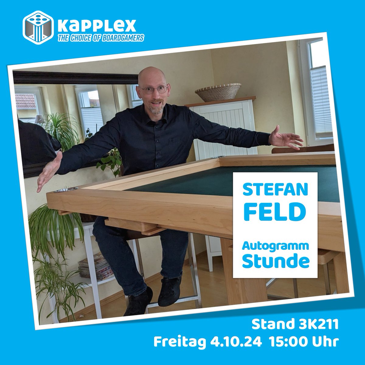 Wir freuen uns auf den Besuch von @spiele_feld, einer unserer zufriedenen Kunden. Stefan wird für euch Spiele signieren und steht für Fragen und Gespräche bereit. #Kapplex #Messestand #EssenSPIEL 3K211 Freitag 4.10.2024 15 Uhr.