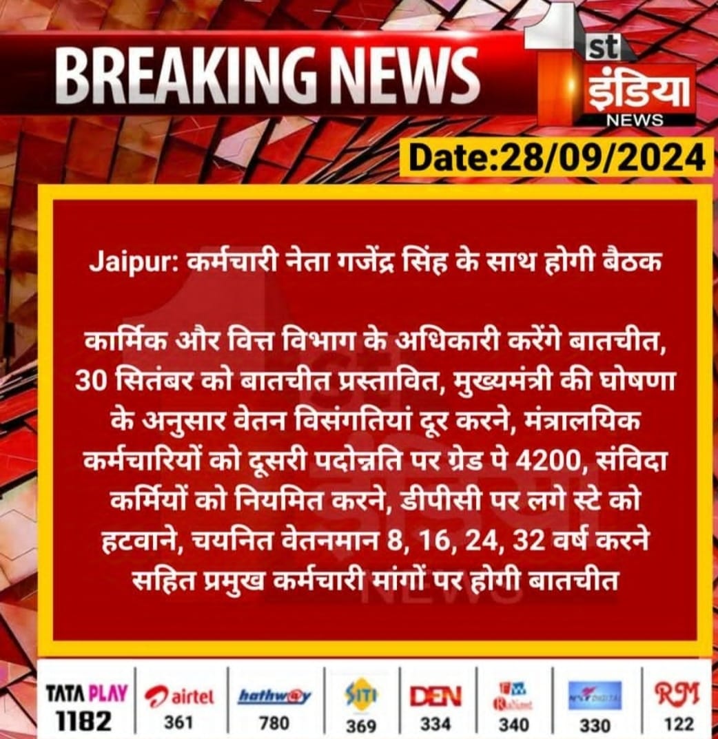RajeshPoniaLDC's tweet photo. #Jaipur: कर्मचारी नेता गजेंद्र सिंह के साथ होगी बैठक

कार्मिक और  वित्त विभाग के अधिकारी करेंगे बातचीत, 30 सितंबर को बातचीत प्रस्तावित, मुख्यमंत्री की घोषणा के अनुसार वेतन विसंगतियां... https://t.co/Mx4QullDNC