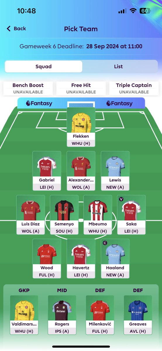FPLTok's tweet image. 🔒 Locked in for GW6

🔄 Wildcard active 

👑 Haaland (C) 

📈OR: 1.5M