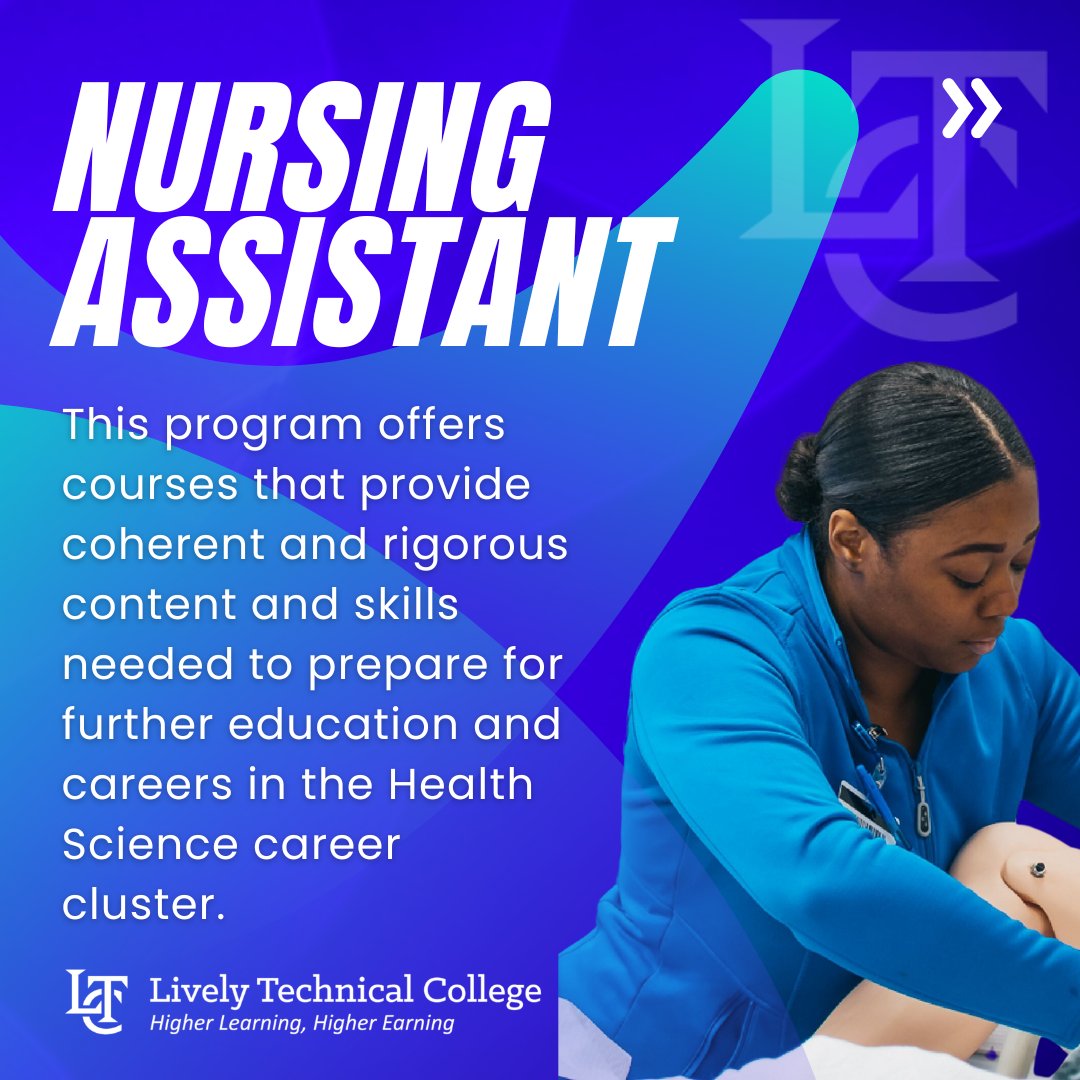 LivelyTechTally's tweet image. Looking to make a difference in patients' lives? 👩‍⚕️👨‍⚕️ 

Start your journey as a Nursing Assistant today!
💫 Discover more about the program at livelytech.com/all-programs
#NursingAssistant #LivelyTech #HigherLearningHigherEarning