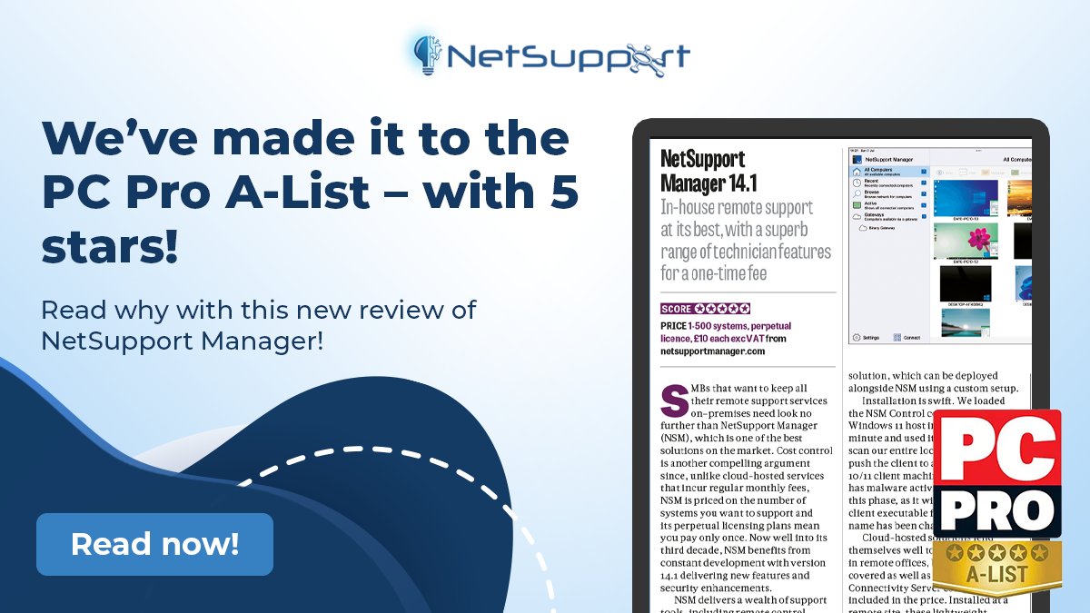 NetSupportICorp's tweet image. We&apos;re over the moon! NetSupport Manager has been awarded a 5-star A-list rating by PC Pro. 🎉 This is a testament to our dedication to providing the best remote support solutions. Check out the review mvnt.us/m2424319

#RemoteControl #RemoteSoftware #PCPro #5StarRating