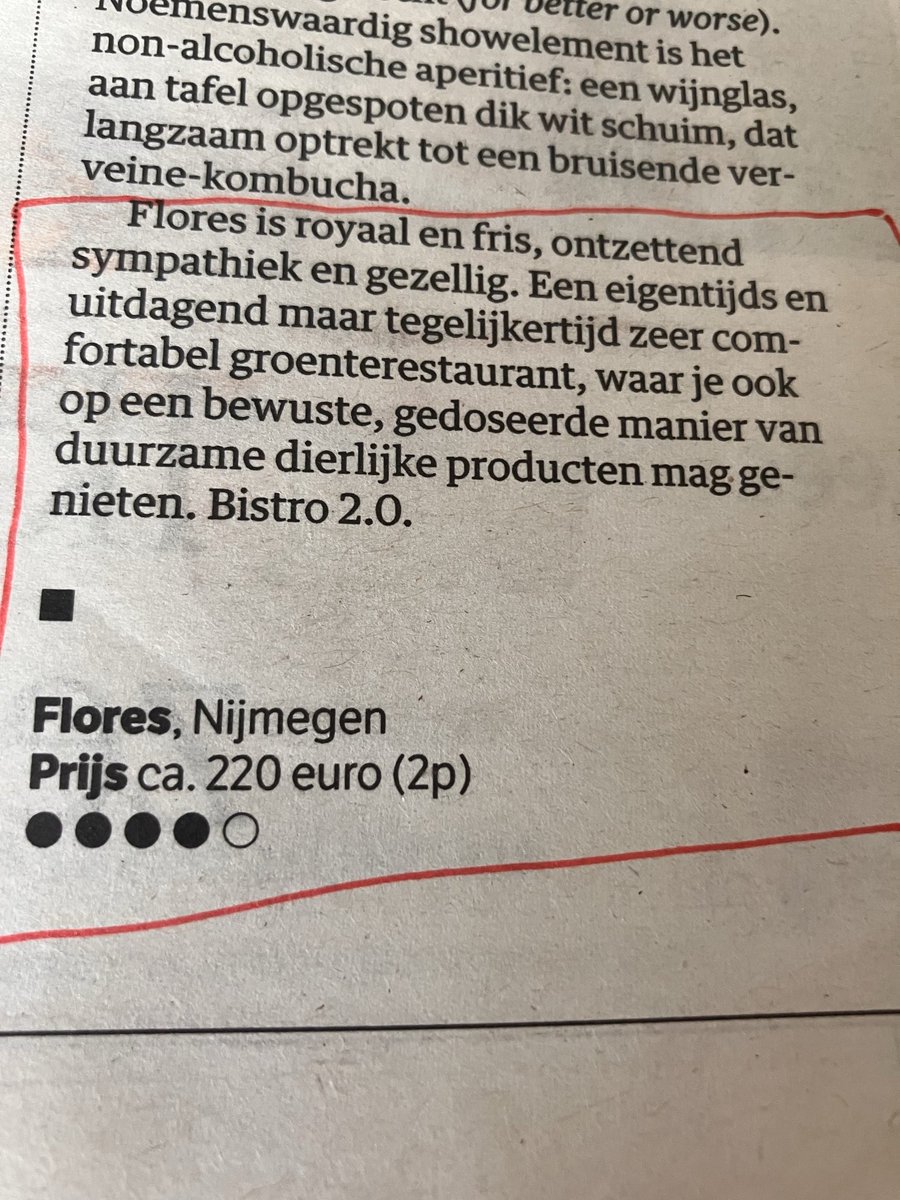 bistro #Flores in #Nijmegen:
pagina in #NRC door Joël Broekaert