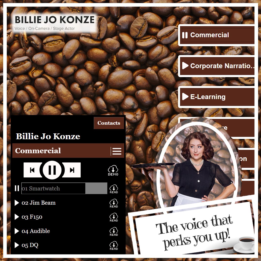 With VoiceZam, showcasing your vo talent is a breeze! &amp; Billie Jo Konze’s Vertical Player is a perfect display of VoiceZam’s quick setup &amp; seamless integration.
Curious? Explore Billie Jo’s portfolio at billiejokonze.com/voice.
#voiceartist #audioplayer #voicetalent #VoiceZam