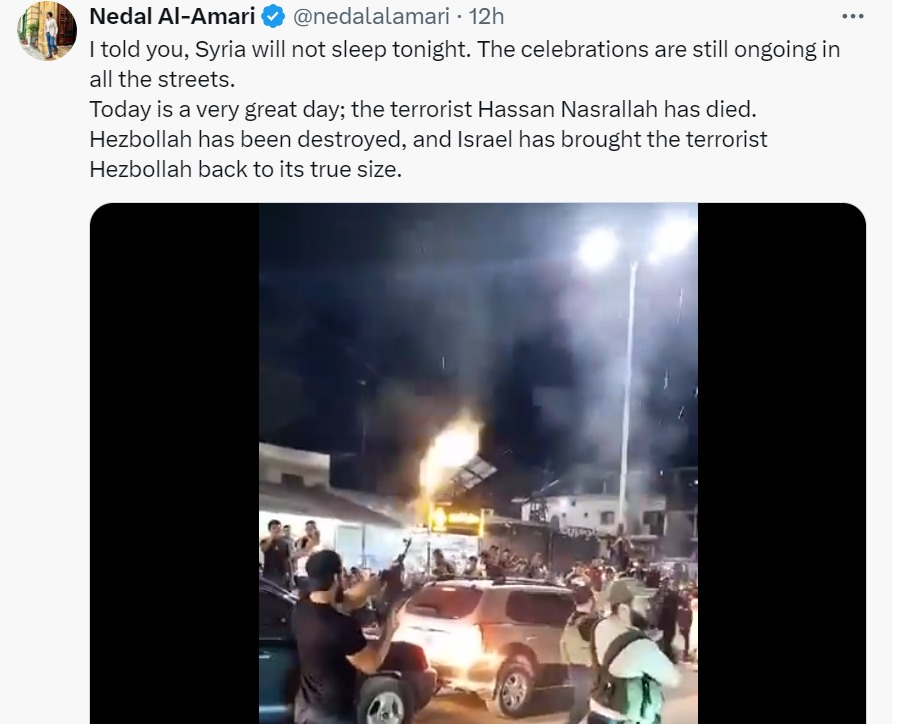 ferezmanuel's tweet photo. La muerte de Hassan Nasrallah es festejada en las calles de Líbano, Siria, Irán
Mientras académicos occidentales nos han vendido la idea de que Hezbollah es "resistencia y liberación" las sociedad que lo sufren saben que es misoginia, homofobia, violencia y fundamentalismo https://t.co/FP8aJ9ecdp