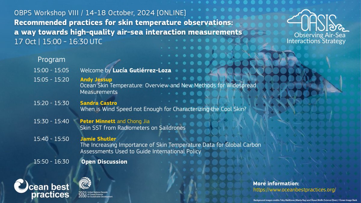 Polar Gliders (@polargliders) on Twitter photo Next Ocean Best Practice Session on ocean skin temp obs. Check it out. Great list of speakers! 17 Oct. #airseaobs led my OASIS ECOP <a href="/Lu_gutierrezL/">Lucia Gutierrez-Loza</a> 🌊🌅
Register here: us02web.zoom.us/webinar/regist… Next Ocean Best Practice Session on ocean skin temp obs. Check it out. Great list of speakers! 17 Oct. #airseaobs led my OASIS ECOP <a href="/Lu_gutierrezL/">Lucia Gutierrez-Loza</a> 🌊🌅
Register here: us02web.zoom.us/webinar/regist…