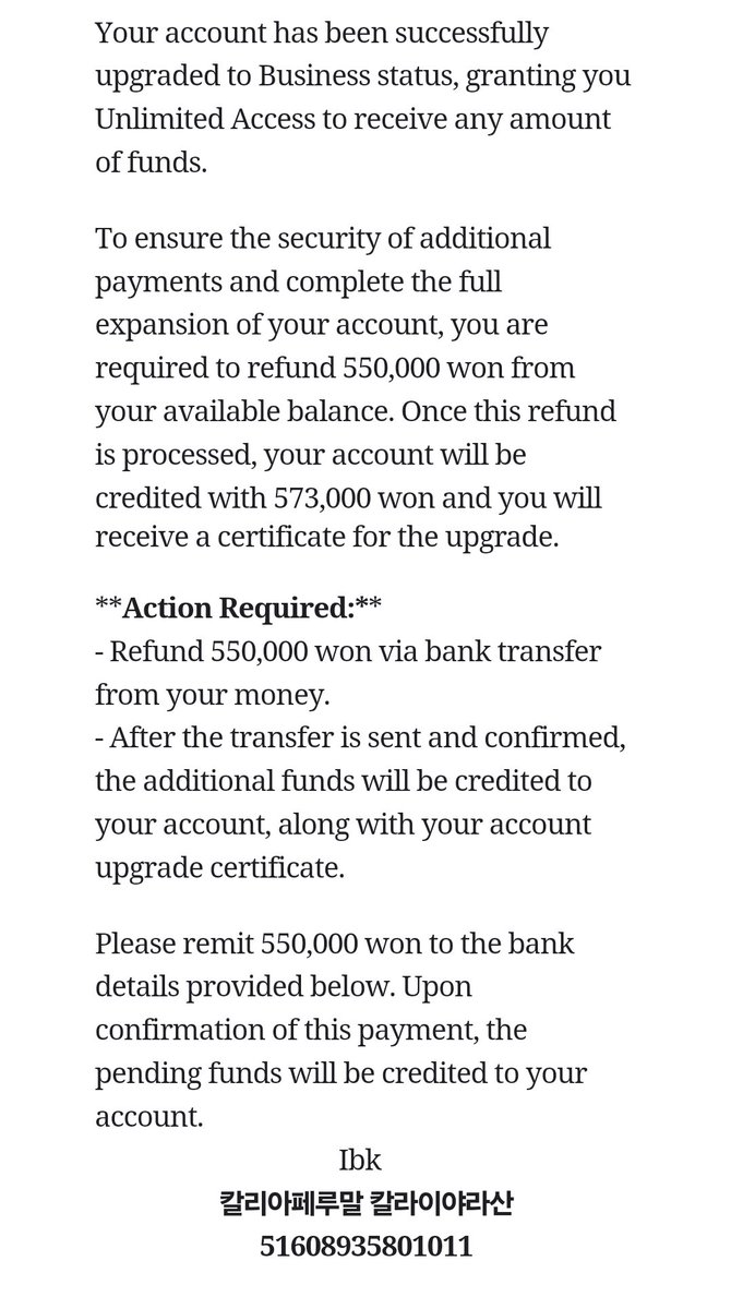dbstngusd's tweet photo. ❗️revolut scammer❗️
@ janncavelius
Ibk  칼리아페루말 칼라이야라산
51608935801011
(은행 입금시 소유주 KALIYAPERU 로 뜸)

비즈니스 계정이 아니라서 돈이 묶였으니 55만원 입금해서 계좌 업그레이드하면 55만원 다시 환불해 주겠다 함. 입금하면 마지막으로 70만원을 추가 입금하라고 합니다 https://t.co/TSVh9C6QL7