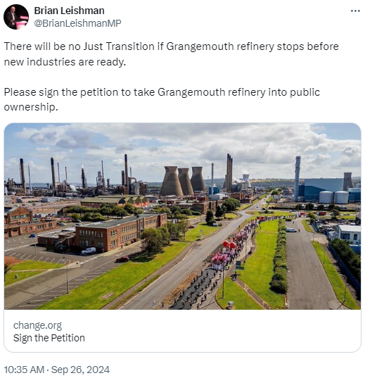 msm_monitor's tweet photo. Leishman told local voters Grangemouth would be saved if they voted Labour. They did. It wasn't. He's now begging people to sign a petition because his campaign promise was a lie. What about a petition to remove an MP who lied to get elected? https://t.co/ZwZ20dVWgl