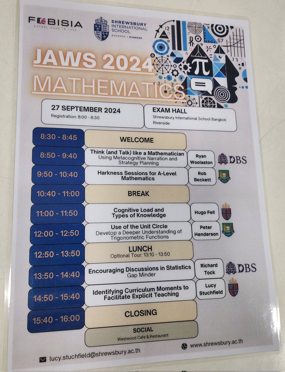 Had an amazing and informative <a href="/FOBISIA1/">FOBISIA</a> conf yesterday. Honoured to be opening speaker and then sit back and learn from <a href="/LucyStuchfield/">Lucy Stuchfield</a> <a href="/TickTockMaths/">TickTockMaths</a> <a href="/RBeckett_/">Rob Beckett</a> Hugo Fell and Peter Henderson. Thought provoking stuff and great to meet so many talented Maths teachers #FOBISA