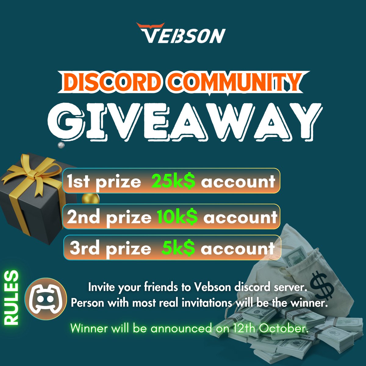 VebsonPropTrade (@vebsonproptrade) on Twitter photo 25k$ challenge accounts giveaway rules to enter follow like and retweet share on story
join discord server and invite your friens to join discord server discord link  discord.gg/XAnzd7Hpyd 25k$ challenge accounts giveaway rules to enter follow like and retweet share on story
join discord server and invite your friens to join discord server discord link  discord.gg/XAnzd7Hpyd