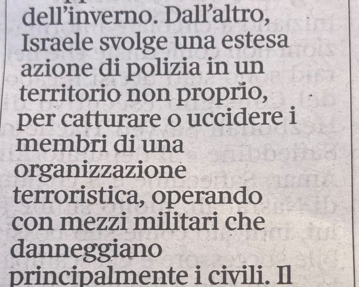 Oggi maestro del diritto e della parola su prima pagina Corriere. Ma le parole sono importanti, suggerimenti:“Estesa azione di polizia”=attacco militare internazionale illegale . “Mezzi militari che danneggiano principalmente i civili”=uccisioni di massa contro civili inermi.”