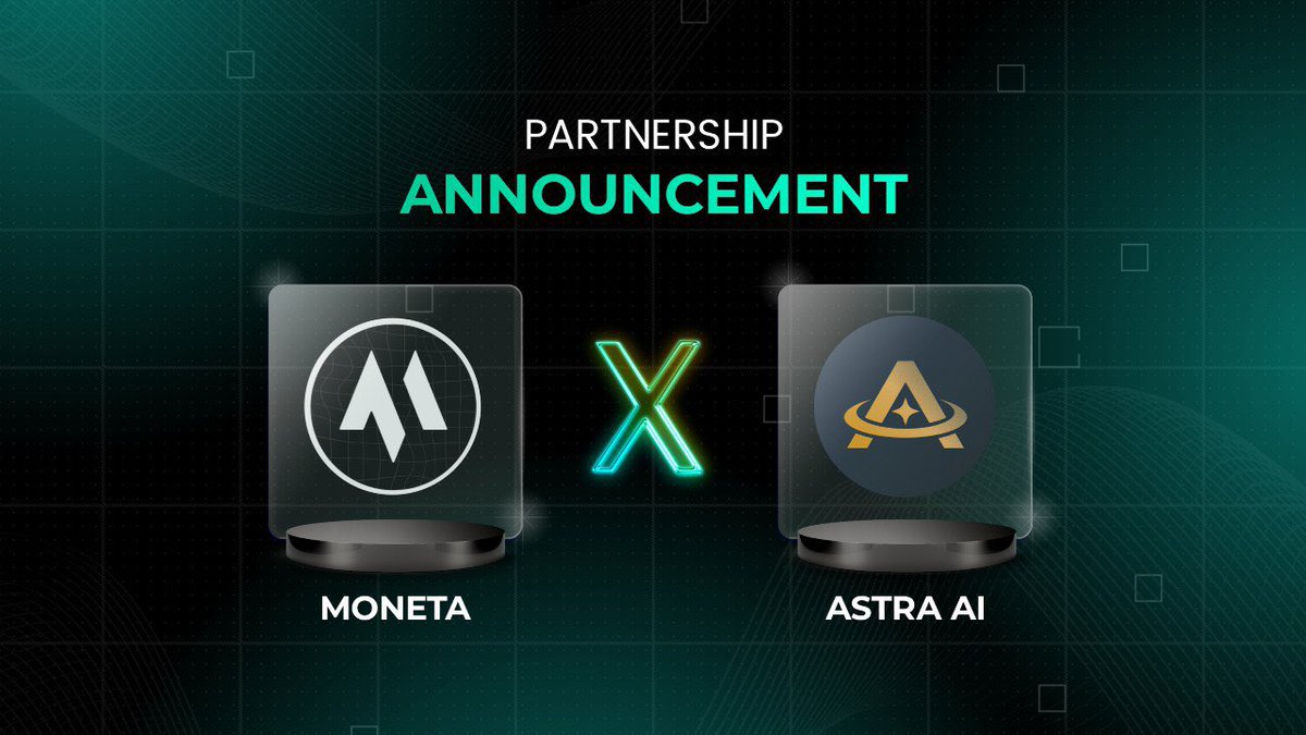 NEW PARTNERSHIP ANNOUNCEMENT

We’re thrilled to welcome <a href="/AstraLabs_Inc/">AstraLabs Inc.</a>  to the Moneta ecosystem!

$MNTA X $ASTRA

AstraAI is Building an ecosystem merging AI, Blockchain, Banking, DeFi, B2C &amp; B2B to craft a comprehensive 360° experience ✨
We'll be Integrating the AstraAI's