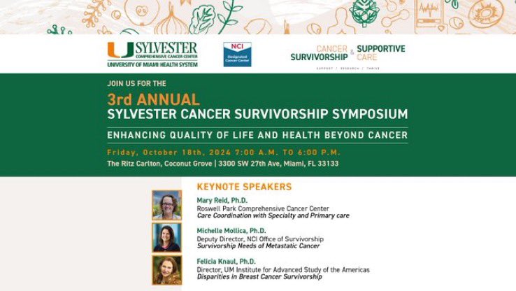 Dr. Estela Rodriguez (@latinamd) on Twitter photo 📣 Cancer survivors and caregivers, we invite you to the 2024 <a href="/SylvesterCancer/">Sylvester Comprehensive Cancer Center</a> Survivorship Symposium , where you will have the opportunity to network and learn valuable insights about topics such as mental health, sexual health and more.
📆October 18
📍The Ritz Carlton, 📣 Cancer survivors and caregivers, we invite you to the 2024 <a href="/SylvesterCancer/">Sylvester Comprehensive Cancer Center</a> Survivorship Symposium , where you will have the opportunity to network and learn valuable insights about topics such as mental health, sexual health and more.
📆October 18
📍The Ritz Carlton,