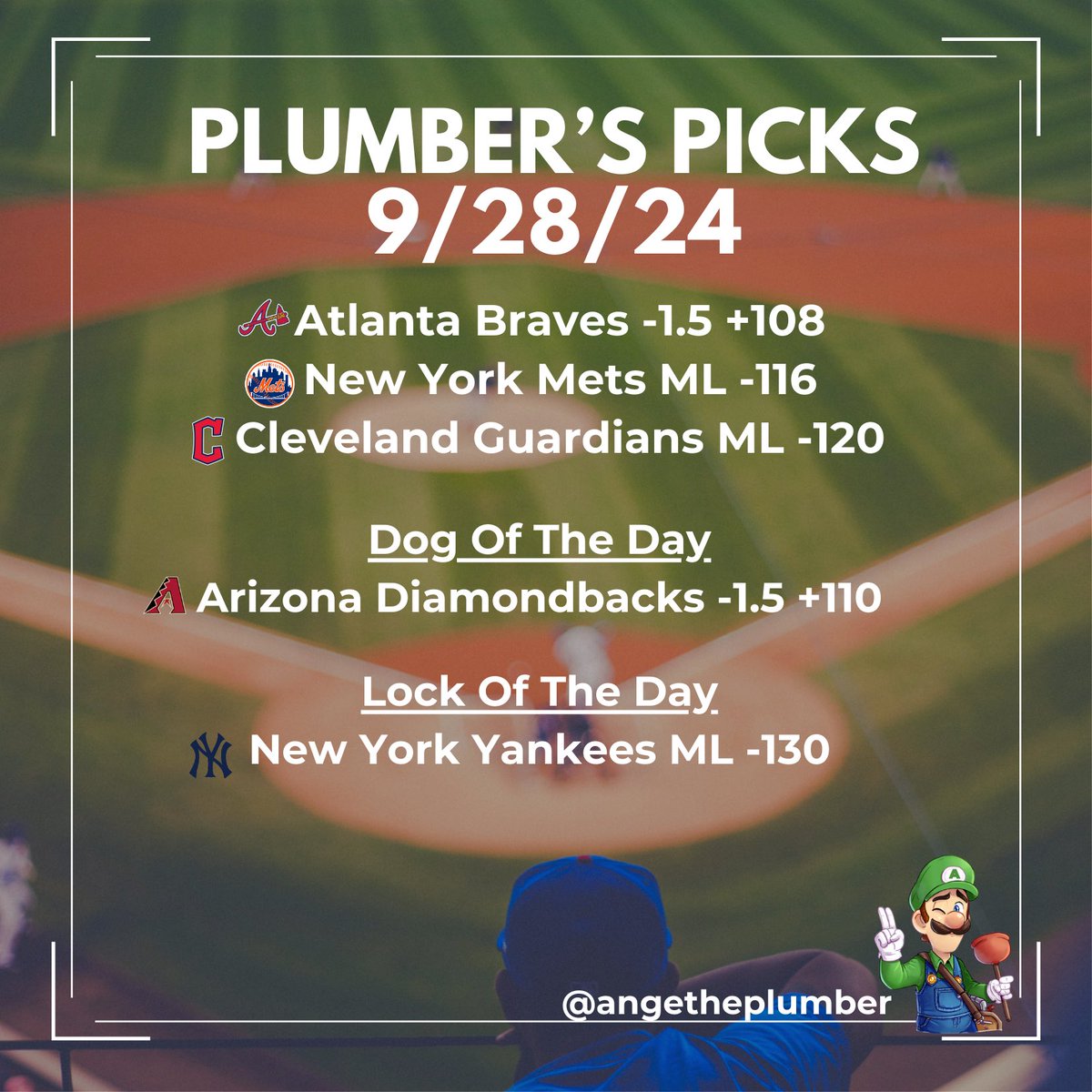 angetheplumber's tweet photo. 2-3 last night, tough betting on the last games of the season but hopefully we can go positive these next two days

394-359 on the season 

Let’s eat!… Also Judge will Homer today Riiiiide it! 
#Sportsbetting #GamblingX #GamblingTwitter #MLBPicks #MLB https://t.co/NSJ5ziq63y