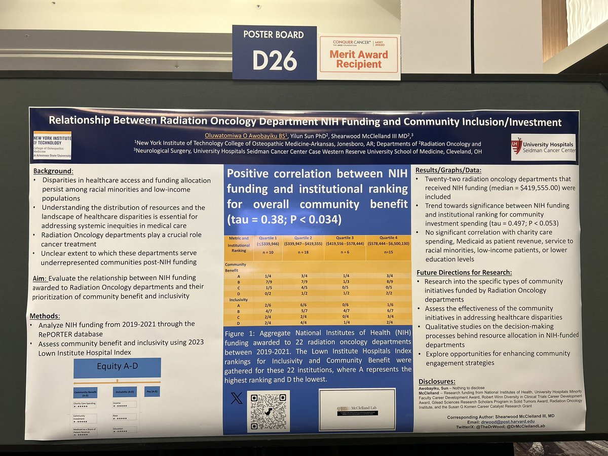Oluwatomiwa A. (@tomiwaawobayiku) on Twitter photo Thrilled to present my research on NIH funding and #Radonc department commitment to community inclusion/investment at #ASCOQLTY24. Huge thanks to <a href="/ConquerCancerFd/">Conquer Cancer, the ASCO Foundation</a> for the 2024 Conquer Cancer Merit Award! Grateful for my amazing mentor <a href="/TheDrWood/">Shearwood McClelland III, M.D.</a> and <a href="/DrMcClellandLab/">The McClelland Lab</a>! Thrilled to present my research on NIH funding and #Radonc department commitment to community inclusion/investment at #ASCOQLTY24. Huge thanks to <a href="/ConquerCancerFd/">Conquer Cancer, the ASCO Foundation</a> for the 2024 Conquer Cancer Merit Award! Grateful for my amazing mentor <a href="/TheDrWood/">Shearwood McClelland III, M.D.</a> and <a href="/DrMcClellandLab/">The McClelland Lab</a>!