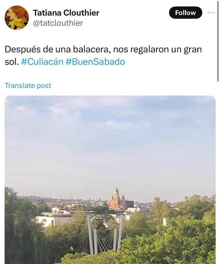 la_grenitas's tweet photo. "Después de una balacera, nos regalaron un gran sol"

No es broma, lo posteó Tatiana Clouthier @tatcloutier https://t.co/JPK9Sxqn8o