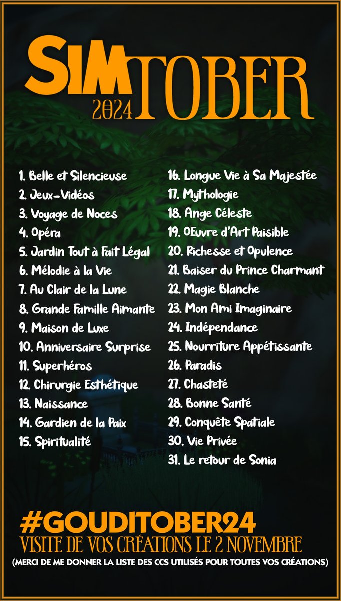 goudisbi's tweet photo. Le SimTober revient ! Tente de gagner le nouveau pack d'extension #LesSims4 sur la Vie et la Mort 🎃

Toutes les règles se trouvent ici 👉🏻 https://t.co/HJYbrdGaoI

@LuniverSims @The_simslabs #thesims4 #sims #thesims #SimTober24 https://t.co/pFxrOU4CgK