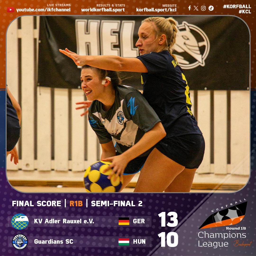 #KCL R1B | #Semifinal2 Final score: Adler 13-10 Guardians | #Day2 

🏆 IKF #Korfball Champions League Round 1-B 2024-25
📍 27-29/9 in Budapest, 🇭🇺 HUN | <a href="/IKFKCL/">IKF Champions Korfball League</a>
📺📈📰 Streams, results &amp; stats:
▷ korfball.sport/KCL

#TheMixedGenderSport #korfbal #corfebol #korfbol #corfbol