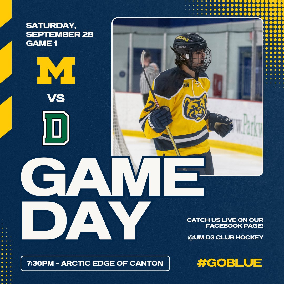 It all starts tonight.

🆚 Dartmouth
⏰ 7:30PM
📍 Arctic Edge of Canton
📺 FB: UM D3 Club Hockey
#GoBlue〽️
