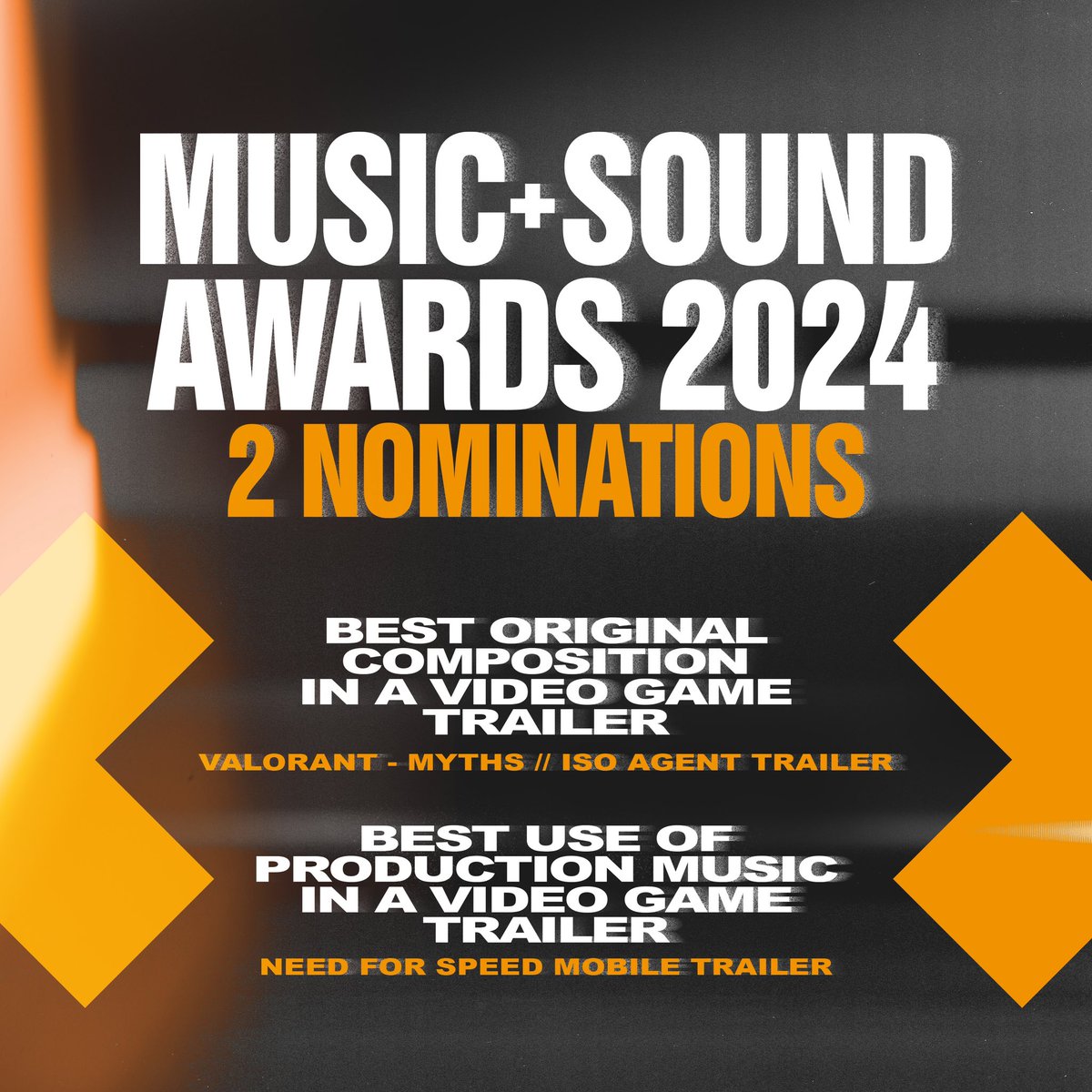2 nominations at this year’s <a href="/MASAwards/">Music+Sound Awards</a> ! 💫
Big thanks to our collaborators and everyone who made this possible.

#masawards #musicandsoundawards #videogamemusic #trailermusic