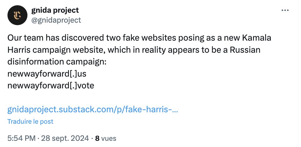 Colon_David's tweet photo. Ces deux sites miroirs, créés peu avant la campagne US, ont été identifiés par l’équipe de @gnidaproject, spécialisée dans l’analyse en source ouverte des campagnes du réseau #CopyCop / Storm-1516 / #Dougan https://t.co/0Ahtm7bQXJ