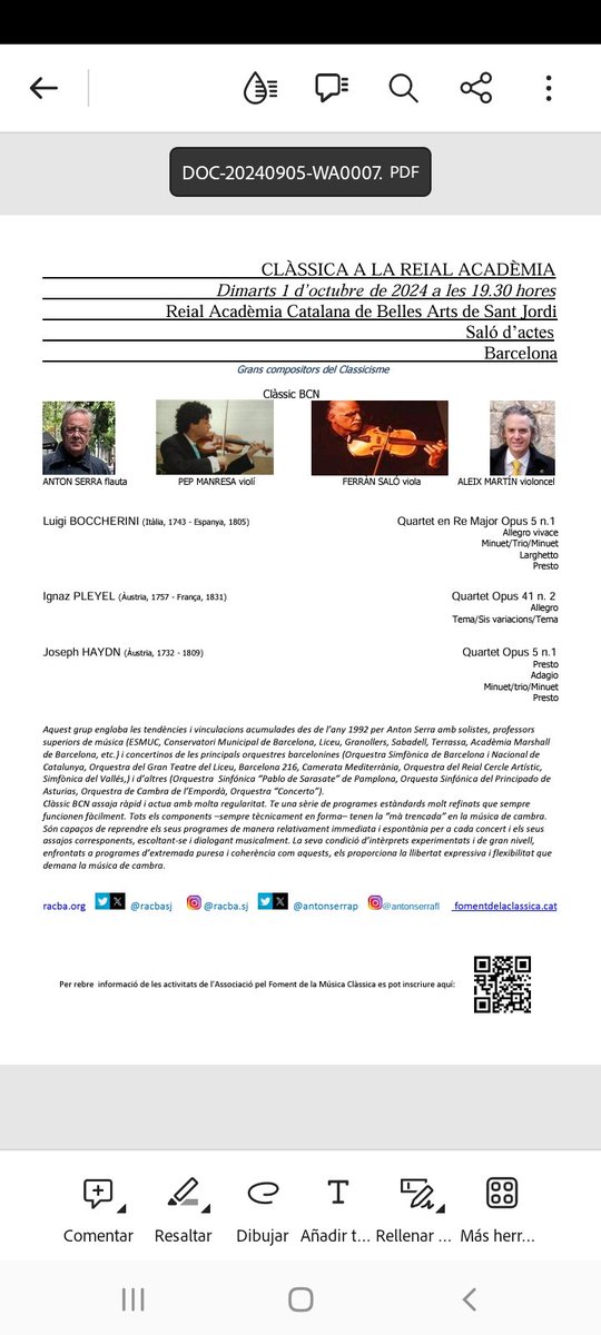 Clàssic BCN us esperem dimarts 1 d'octubre a les 19.30 en punt a Clàssica a la Reial Acadèmia per un concert d'un bon rotllo sense competencia. Veniu!!!
Reserves fàcils de fer a fomentdelaclassica.cat