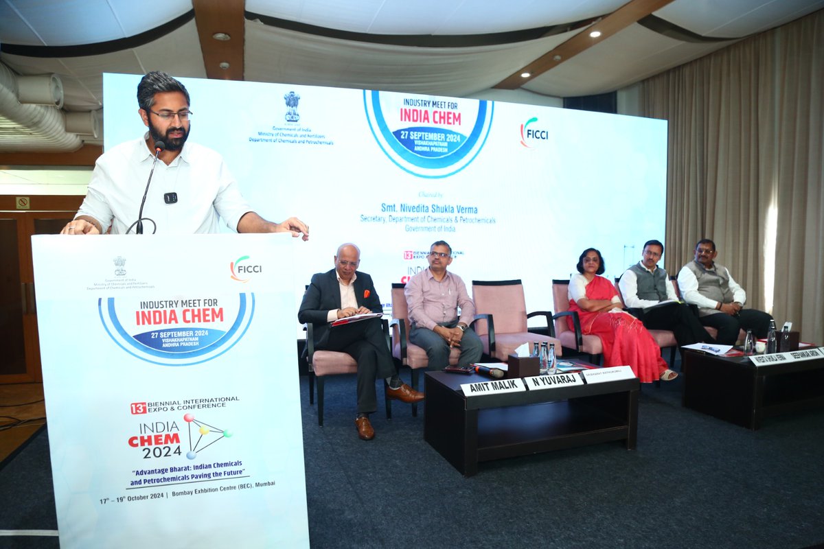 dcpcindia's tweet photo. @sribharatm Shri Sribharat Mathukumilli, Hon'ble Member of Parliament Lok Sabha, Visakhapatnam presided over #IndiaChem2024 trade promotional event at Visakhapatnam in presence of Smt. Nivedita Shukla Verma, Secretary, Dept. of Chemicals &amp; Petrochemicals on 27th September 2024 https://t.co/br2jBloMBn